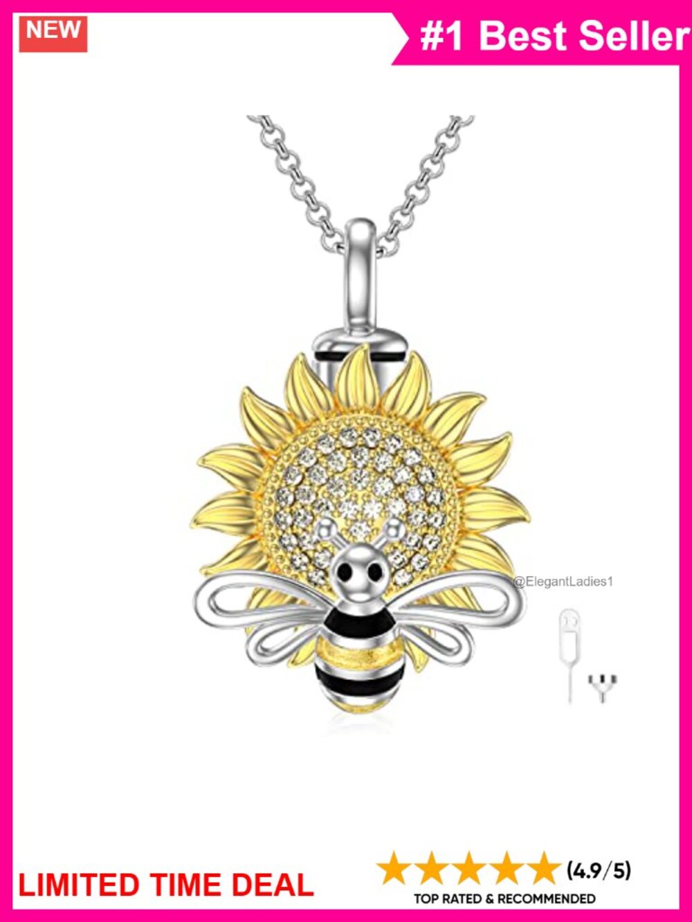 925 Sterling Silver Bee Cremation Urn Necklace Ashes Keepsake Memorial Locket